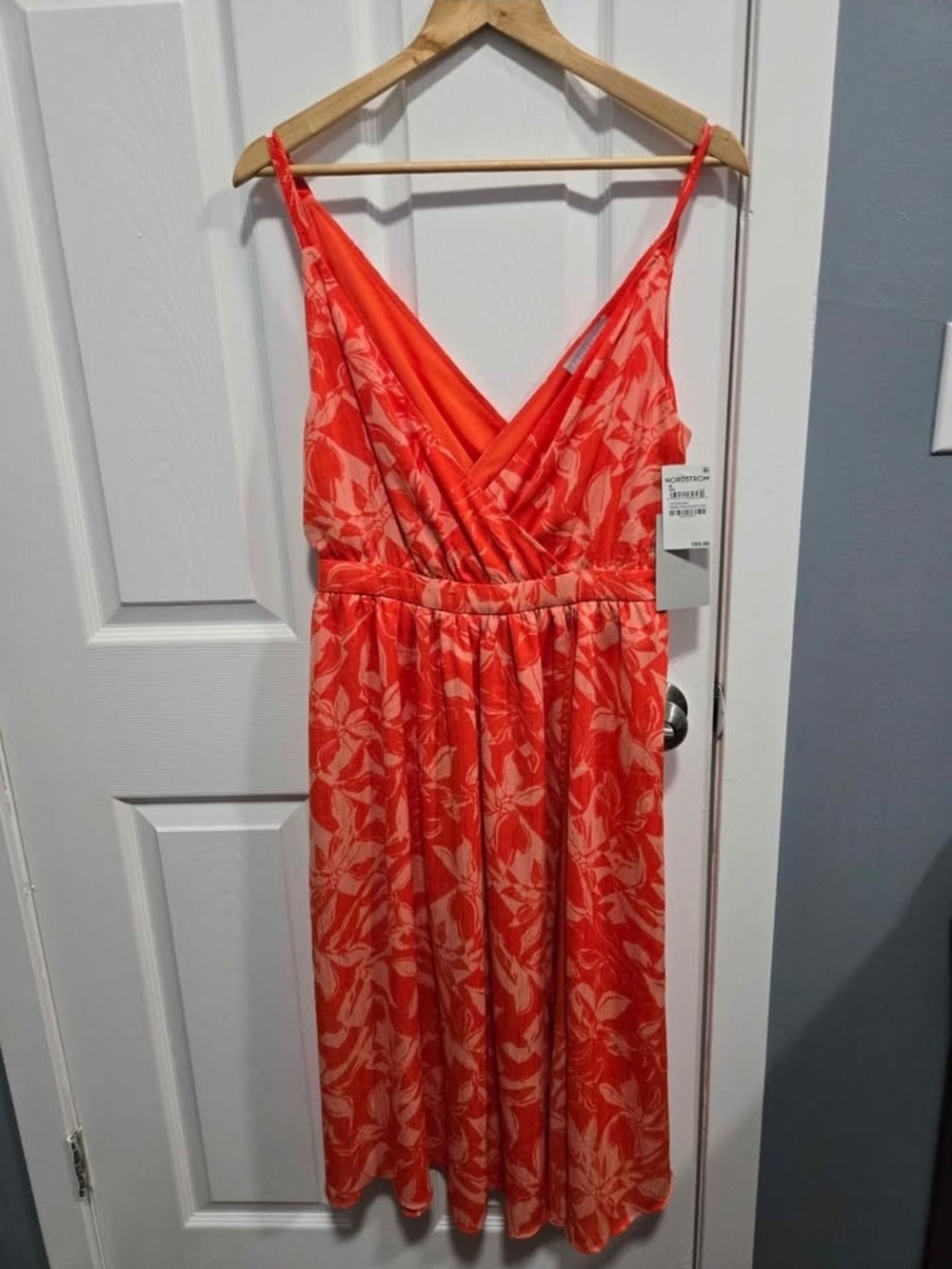 Chelsea28 Coral Floral Wrap-Front Spaghetti Strap Midi Dress